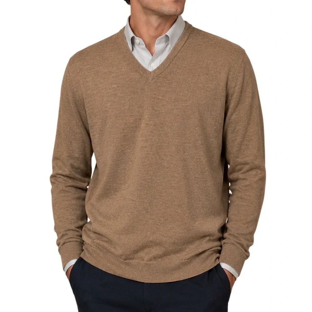 J.Crew Slim Italian Merino Wool V-Neck Sweater Mens Large Brown Tollegno 1900‎